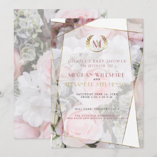 Invitación Baby Shower de la pareja de rosas rosadas geométri