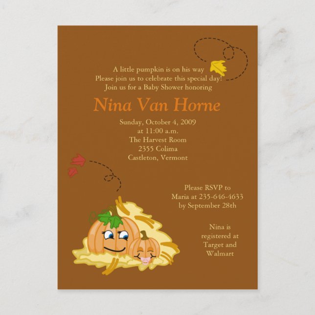 Invitación Baby Shower de la pequeña calabaza dulc (Anverso)