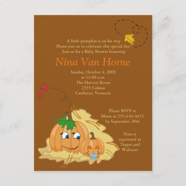 Invitación Baby Shower de la pequeña calabaza dulc (Anverso)