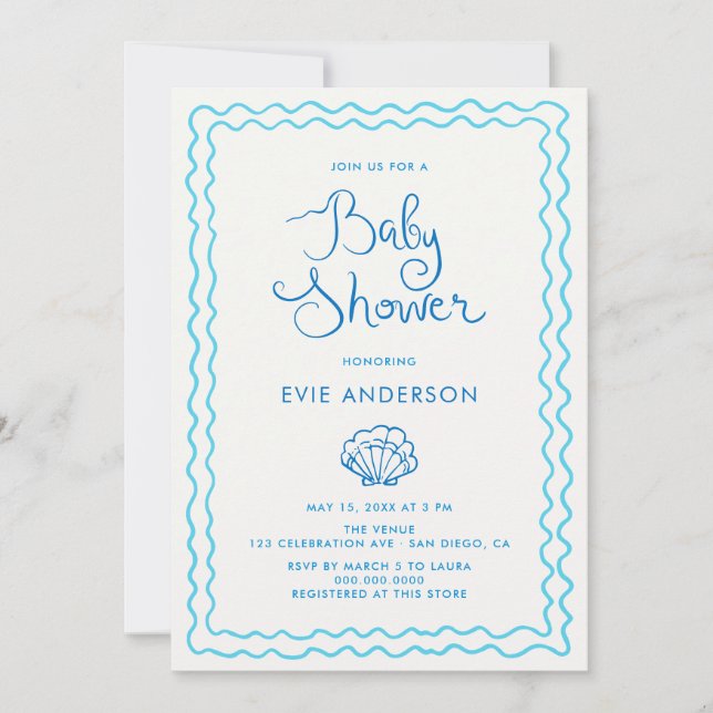 Invitación Baby Shower de la playa de Drawn (Anverso)