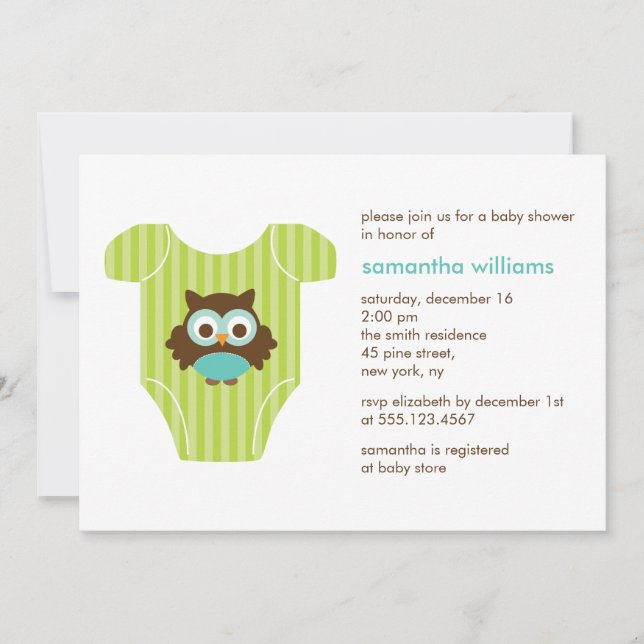Invitación Baby Shower de la prenda para bebés (Anverso)