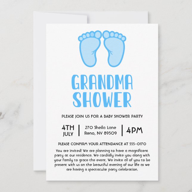 Invitación Baby Shower de la primera abuela con pies de niño (Anverso)
