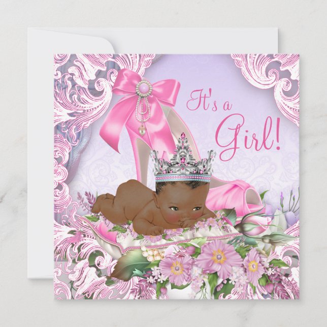 Invitación Baby Shower de la princesa afroamericana (Anverso)