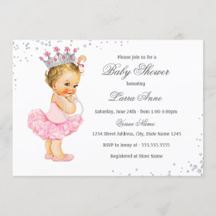 Invitación Baby Shower de la Princesa con Destello Rosa