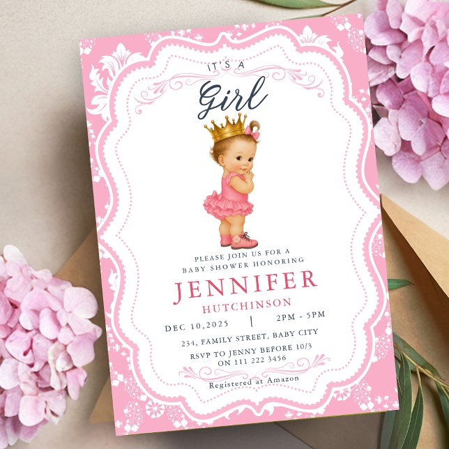 Invitación Baby Shower de la princesa de la bebé vendida (Vintage Baby Girl Princess Baby Shower Invitation)