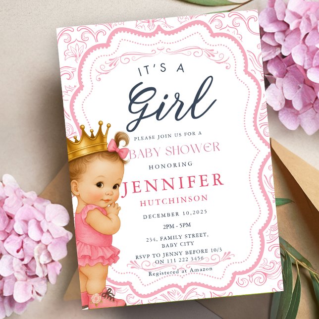 Invitación Baby Shower de la princesa de la bebé vendida (Vintage Baby Girl Princess Baby Shower Invitation)