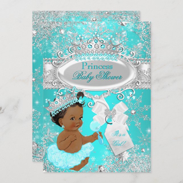 Invitación Baby Shower de la princesa de origen étnico Aqua W (Anverso / Reverso)