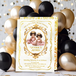 Invitación Baby Shower de la princesa de oro gemela afroameri