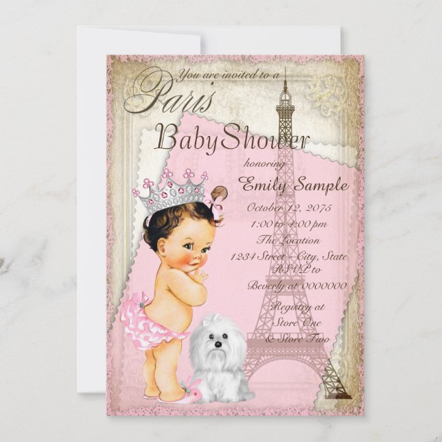 Invitación Baby Shower de la Princesa de París (Anverso)