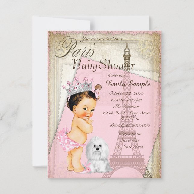 Invitación Baby Shower de la Princesa de París (Anverso)