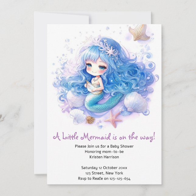 Invitación Baby Shower de la princesa mágica del mar de la si (Anverso)