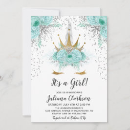 Invitación Baby Shower de la princesa Mint, Silver y Gold Uni