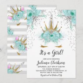 Invitación Baby Shower de la princesa Mint, Silver y Gold Uni