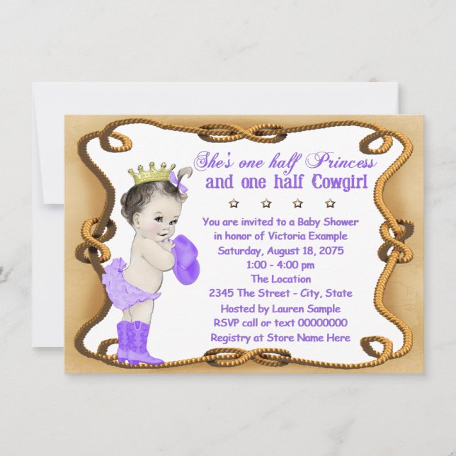 Invitación Baby Shower de la princesa morada de vaca (Anverso)