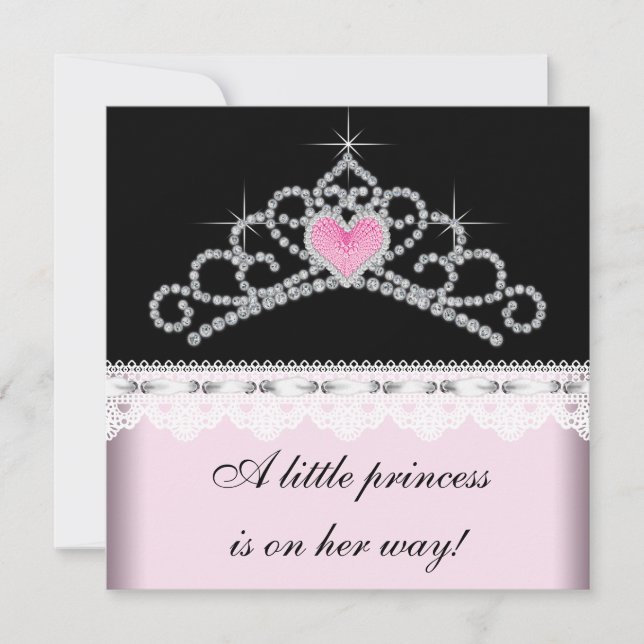 Invitación Baby Shower de la princesa negra rosada de Diamond (Anverso)