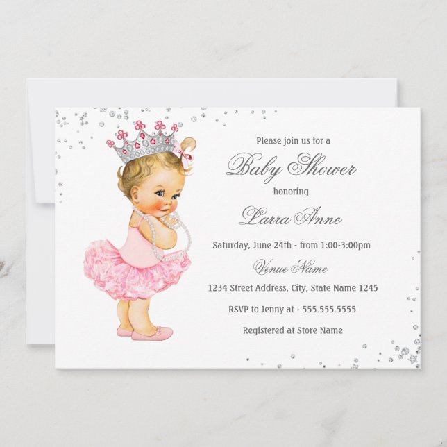 Invitación Baby Shower de la Princesa Rosa (Anverso)