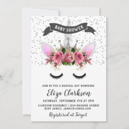 Invitación Baby Shower de la princesa Unicorn Purpurina Plata