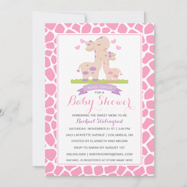Invitación Baby Shower de la selva dulce bebé rosa (Anverso)