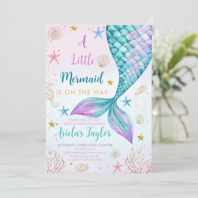 Invitación Baby Shower de la sirena bajo el mar (Anverso de pie)