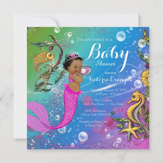 Invitación Baby Shower de la sirena de la etnia bajo el mar (Anverso)