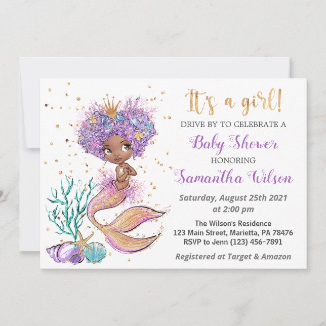 Invitación Baby Shower de la sirena de la moda norteamericana (Anverso)