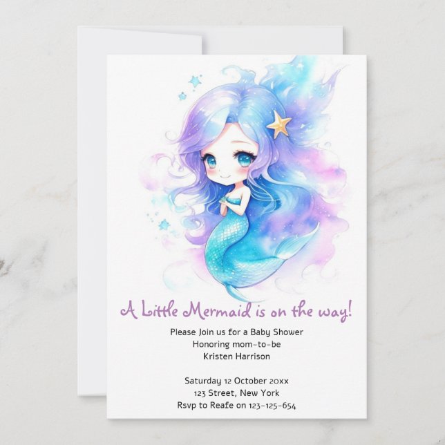 Invitación Baby Shower de la sirena submarina caprichosa (Anverso)