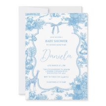 Baby Shower de la tela blanca azul de Jouy Bear