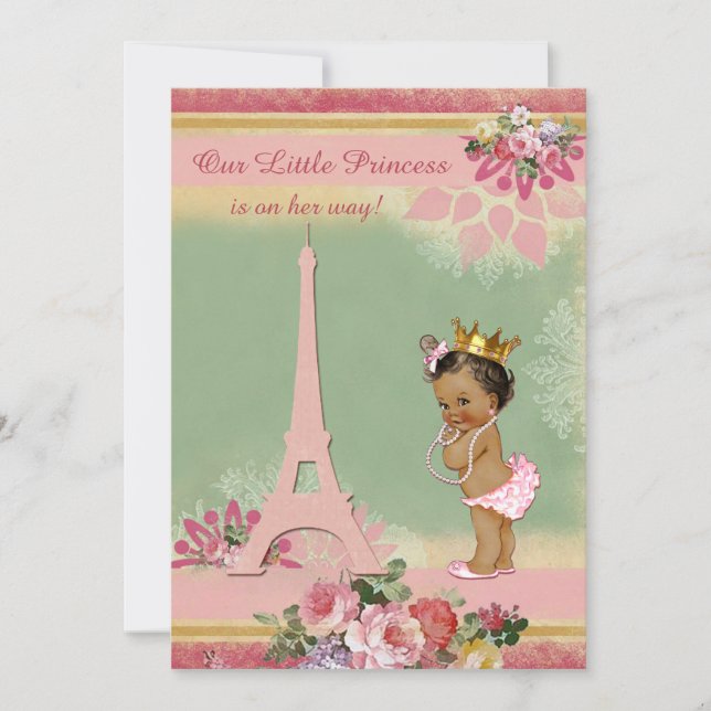 Invitación Baby Shower de la Torre Eiffel de la Pequeña Princ (Anverso)