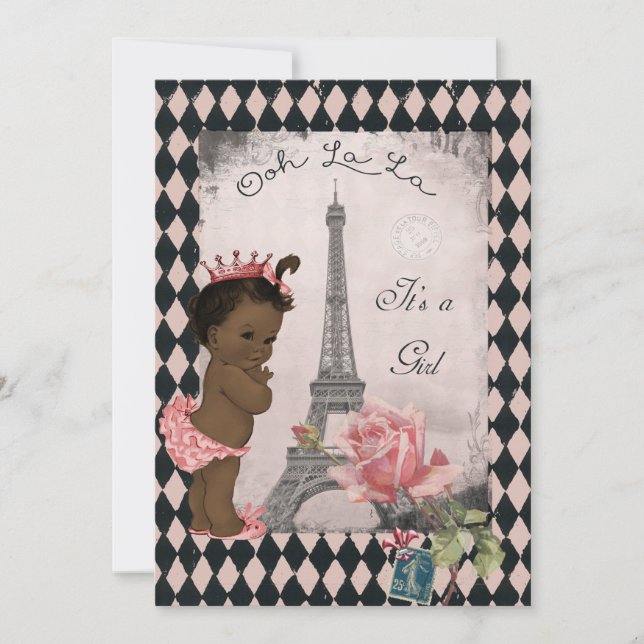 Invitación Baby Shower de la Torre Eiffel de la Princesa Étni (Anverso)