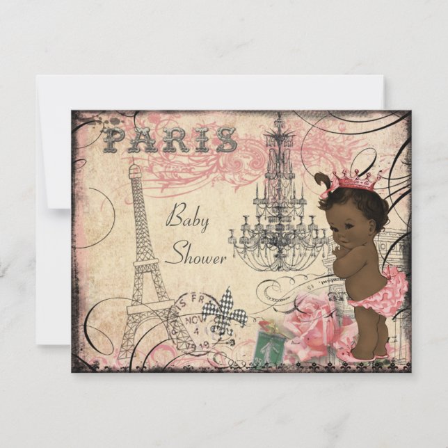 Invitación Baby Shower de la Torre Eiffel de París (Anverso)