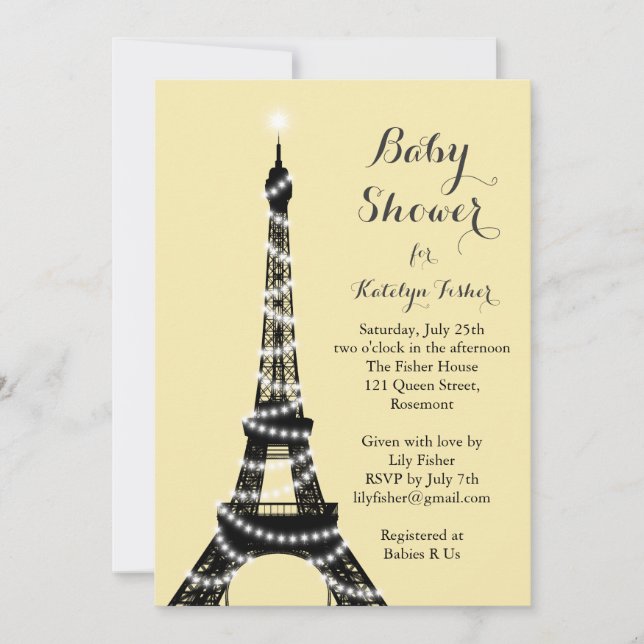 Invitación Baby Shower de la Torre Eiffel Twinkles (Anverso)