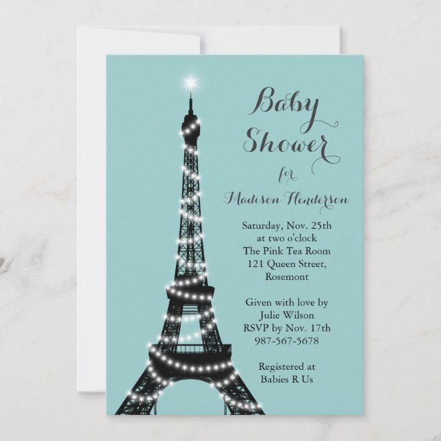 Invitación Baby Shower de la Torre Eiffel Twinkles (Anverso)