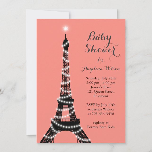 Invitación Baby Shower de la Torre Eiffel Twinkles (Anverso)