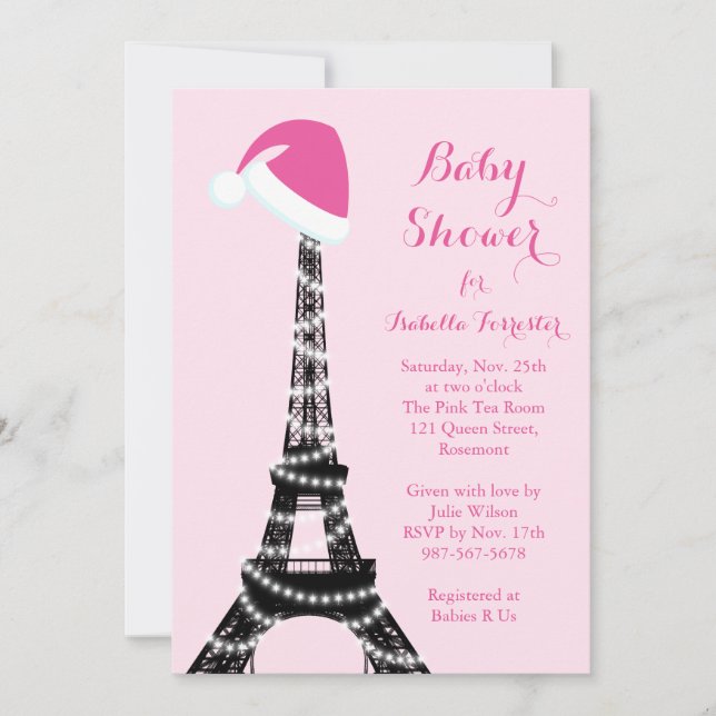Invitación Baby Shower de la Torre Eiffel Wintery  (Anverso)