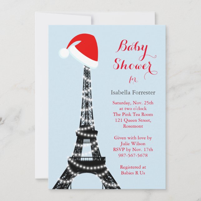 Invitación Baby Shower de la Torre Eiffel Wintery  (Anverso)