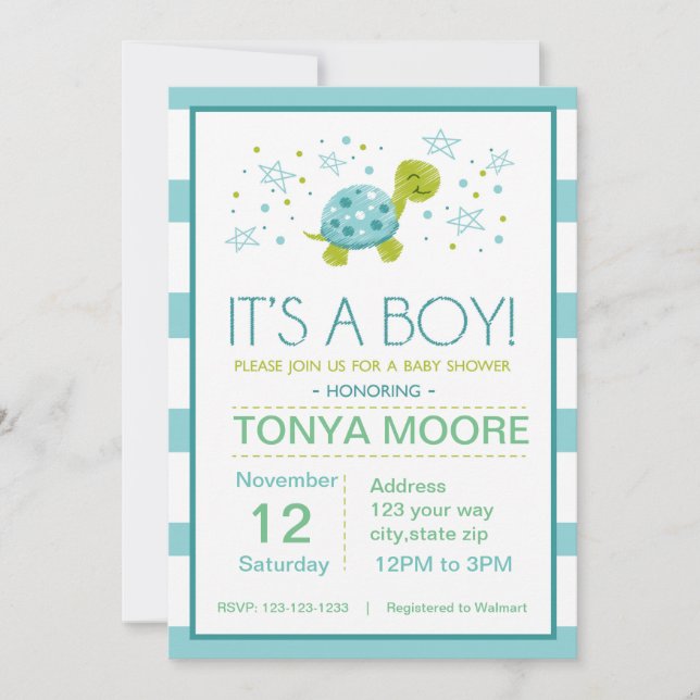 Invitación Baby Shower de la tortuga de la banda d (Anverso)
