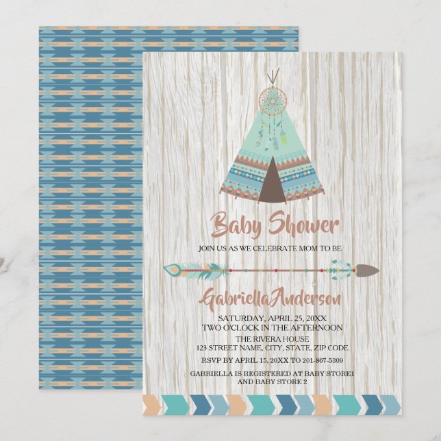 Invitación Baby Shower de la Tribal Tribal Boho Rustic (Anverso / Reverso)
