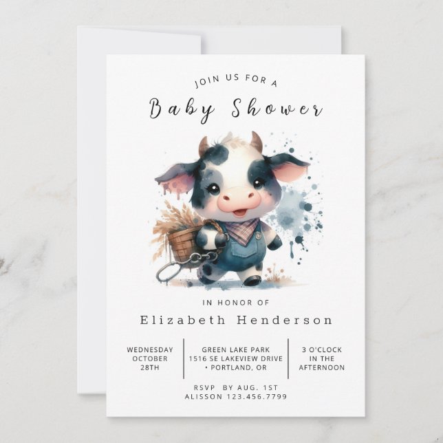 Invitación Baby Shower de la vaca divertida rusa editable (Anverso)