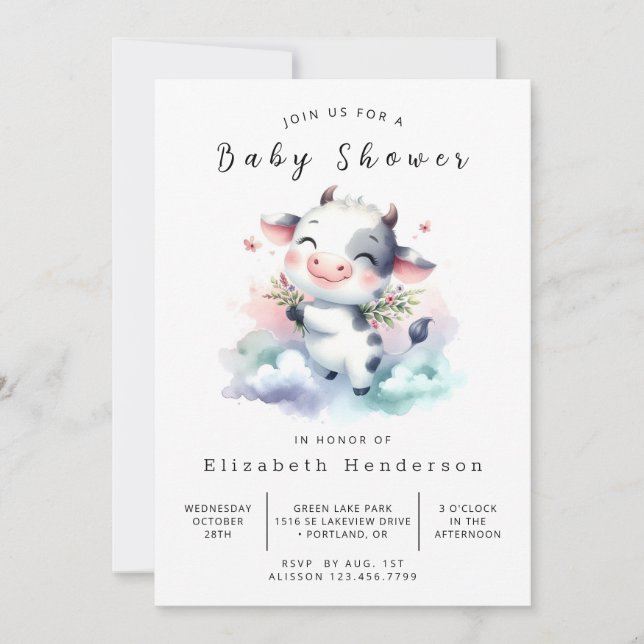 Invitación Baby Shower de la vaca loca (Anverso)