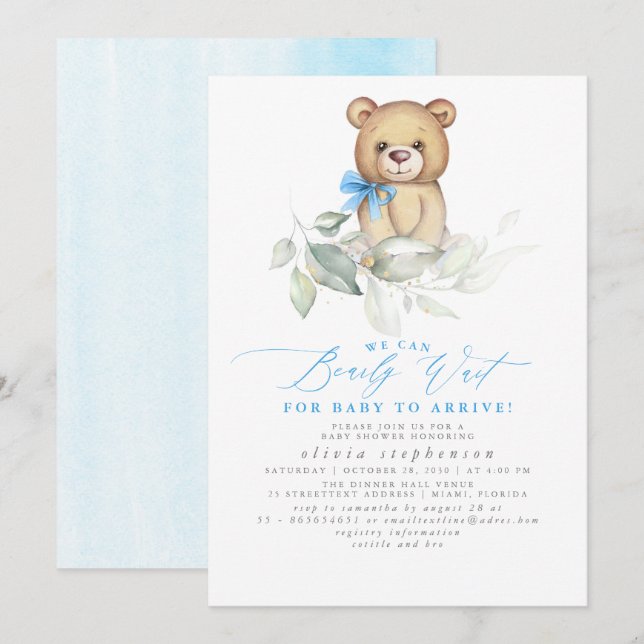 Invitación Baby Shower de la vegetación acuática del oso del  (Anverso / Reverso)