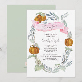 Invitación Baby Shower de la vegetación de la calabaza rosa o