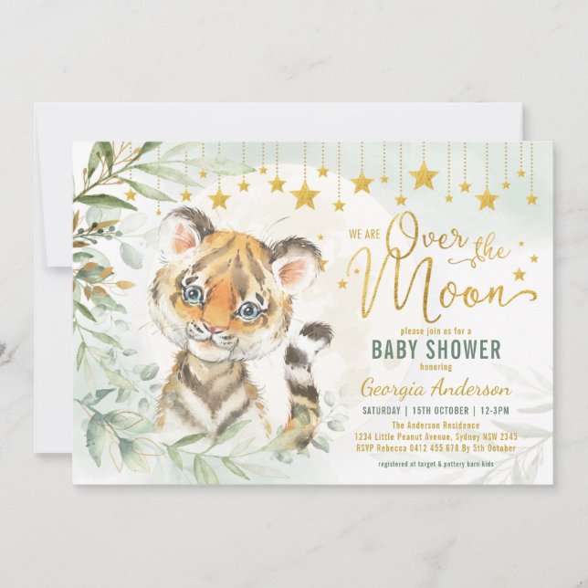 Invitación Baby Shower de la vegetación de Tiger Cub Moon & S (Anverso)