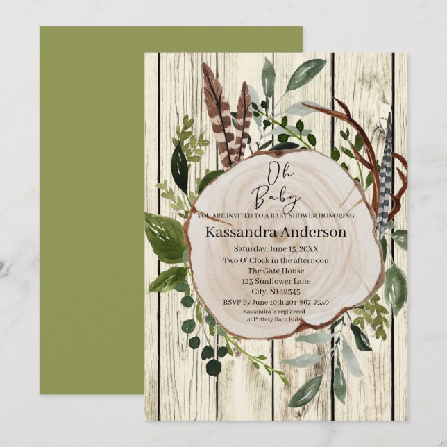 Invitación Baby Shower de la vegetación del Boho rústico (Anverso / Reverso)
