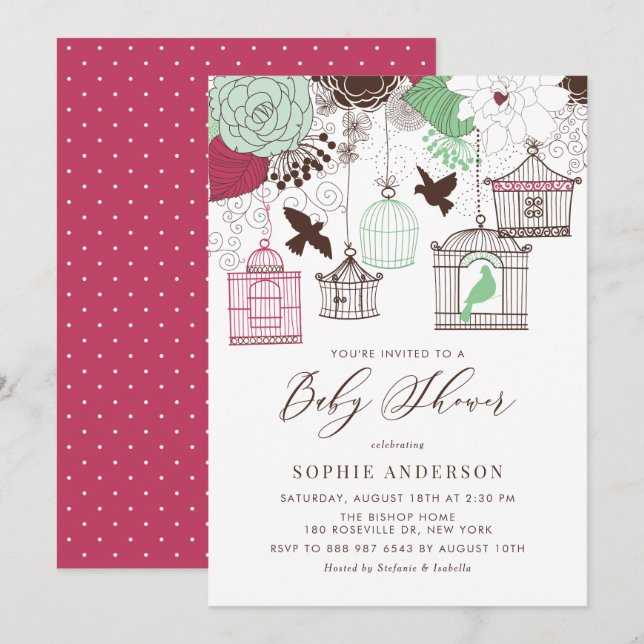 Invitación Baby Shower de la Viñeta Roja y Verde (Anverso / Reverso)