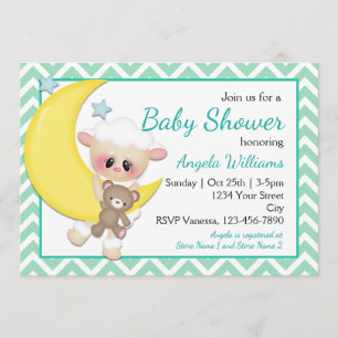 Invitación Baby Shower de Lamb and Crescent Moon