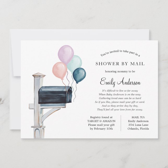 Invitación Baby Shower de larga distancia por correo (Anverso)