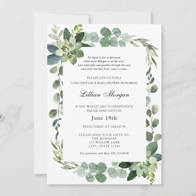 Invitación Baby Shower de larga distancia por correo (Anverso)