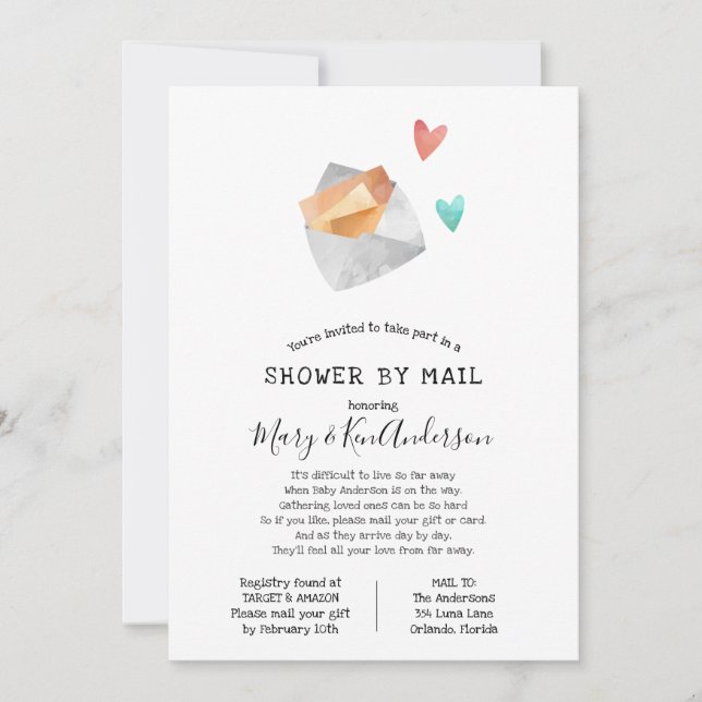 Invitación Baby Shower de larga distancia por correo (Anverso)