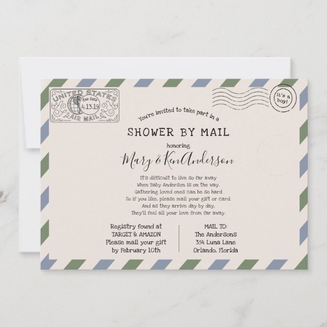 Invitación Baby Shower de larga distancia por correo (Anverso)