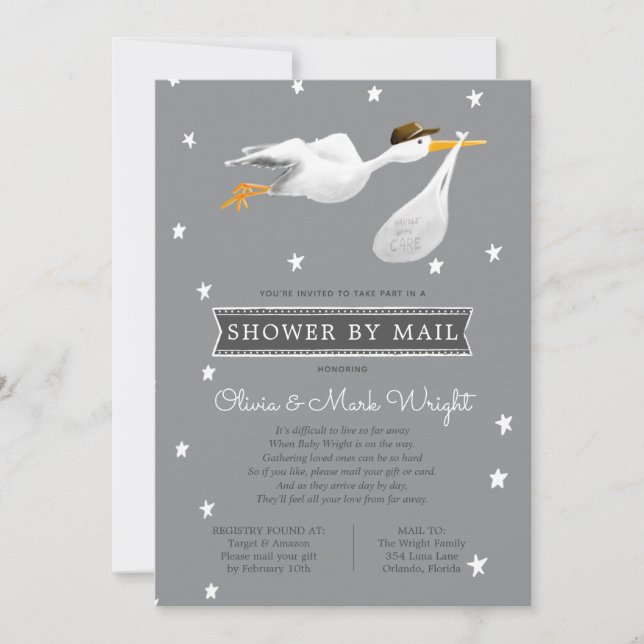 Invitación Baby Shower de larga distancia por correo (Anverso)